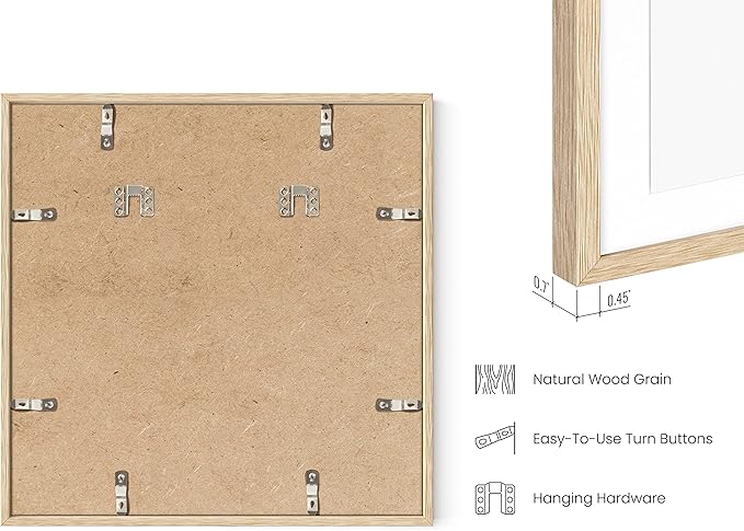 HAUS AND HUES Solid Oak Wood 16”x16” Picture Frames Matted to 12”x12” Set of 6-16x16 Gallery Wall Frame Set, Square Picture Frames Pack of 6, 16 x 16 Square Frames with Mat (Beige Oak Frames)