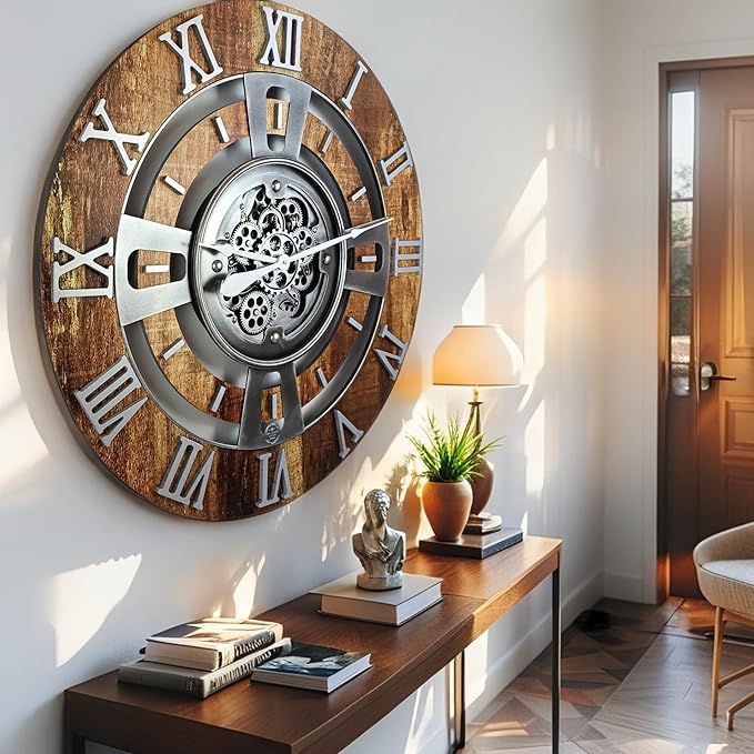 The Gears Clock Real Moving Gear Wall Clock England Line (Vintage Brown, 24 inches (60 cm))