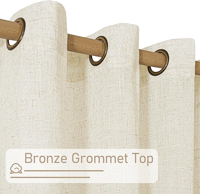 LAMIT 38 Inch Width Semi Sheer Linen Curtains 2 Panels, Cream Ivory Light Filtering Panels Bronze Grommet Boho Neutral Drapes for Living Room/Bedroom/Farmhouse, 38 x 84 Inch