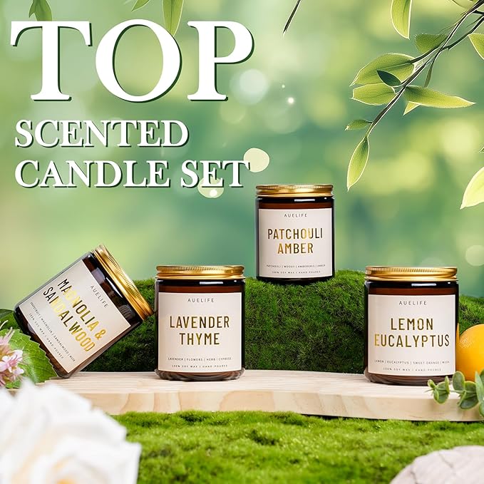 Scented Candles for Home - Amber Patchouli Candle | Aromatherapy Candle Gift for Women & Men, Soy Candles for Home Scented - 7oz, Soy Wax, Patchouli Scent Home Fragrance