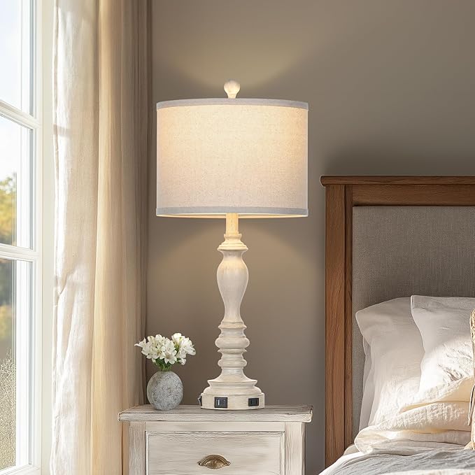 27.5" Retro Table Lamps Set of 2 with USB A+C Charging Ports -Nightstand Lamp for Bedroom Vintage Rustic Table Lamps for Living Room Traditional Nightstand Bedside Lamps（2 Bulbs Included）