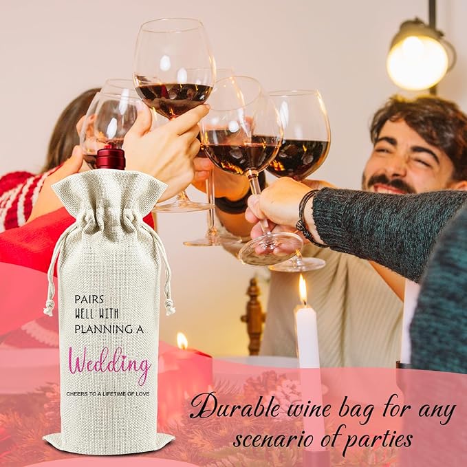 Pairs Well With Planning A Wedding - Gifts for Newlyweds Wine Bags, 1 PC Reusable Drawstring Burlap Wine Bottle Bags, Wedding Gifts for Bride Groom, Wine Gift Bag Wine Accessories -37