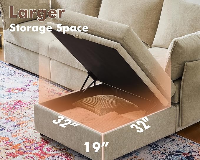 136.4" Oversized Modular Sectional Sleeper Sofa Bed, U Shaped Convertible Couch with Movable Ottoman, Large 8 Seat Corner Couches for Living Room Deep Seat Beige Chenille