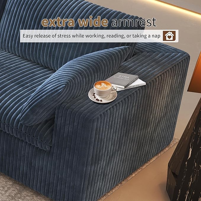 118" U Shaped Modern Sofa Modular Sectional Cloud Couch with 2 Ottoman,Upholstered Couches with Plush Corduroy Fabric for Living Room Furniture,Bedroom and Apartment,No Assembly Required,Blue
