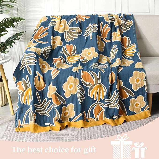 Boho Throw Blanket for Bed - 100% Pure Cotton Ultra Soft Rustic Quilt - Farmhouse Decor Bed Blankets, All Season Rustic Throw for Sofa Couch Chair(60"×80", Floral)