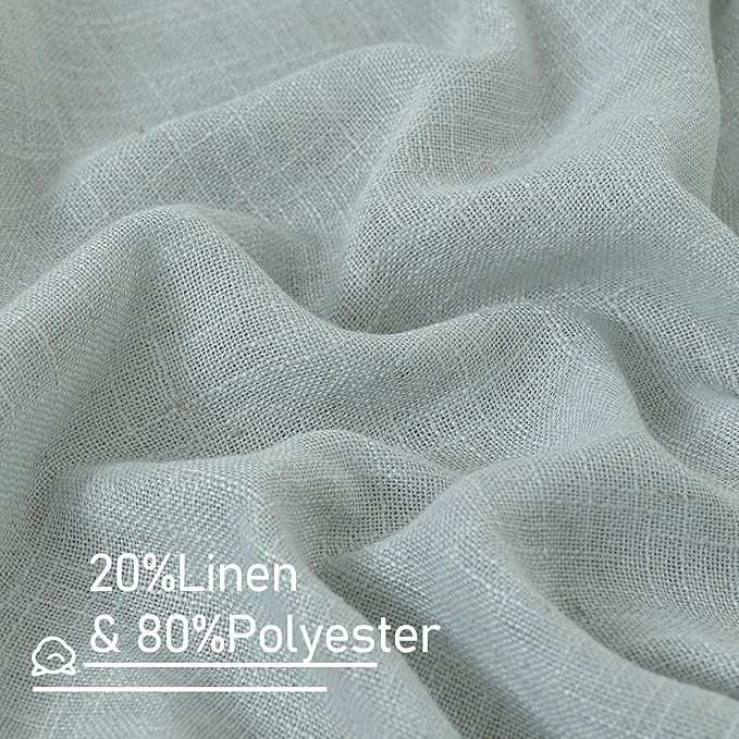 LAMIT Greyish Blue Linen Sheer Curtains 84 inch for Bedroom, Linen Textured Light Filtering Drapes Bronze Grommet Boho Panels for Farmhouse/Living Room, 2 Panels, 52 x 84 Inch