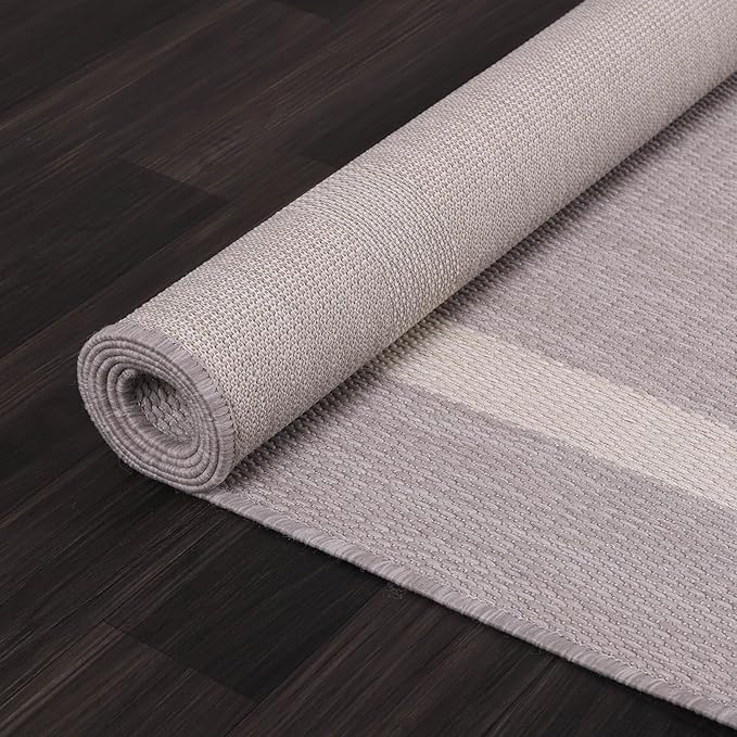 Bordered Outdoor Rug 5x7 Washable Outside Carpet for Indoor Patio Porch Waterproof Easy Cleaning Non Shedding Area Rugs Gray 5 x 7