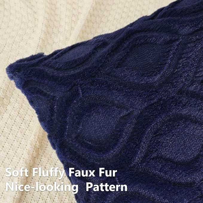 decorUhome Fall Throw Pillow Covers 26x26 Inch Set of 2, Soft Plush Decorative Faux Fur Navy Blue Solid Couch Pillow Covers, Accent Farmhouse Neutral Square Euro Pillow Cases for Sofa Bed Living Room