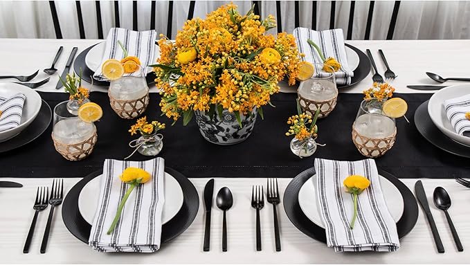 Solino Home Linen Black Table Runner 90 Inches Long - 100% Pure Linen Hemstitch 14 x 90 Inch Table Runner for Dining, Fall, Autumn, Halloween, Thanksgiving - Classic Hemstitch