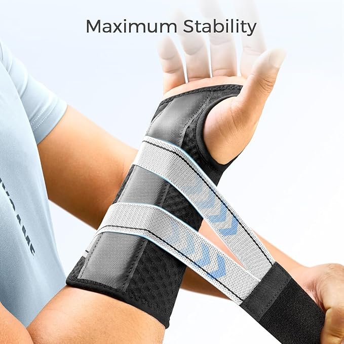 FREETOO Carpal Tunnel Wrist Brace Night Support Fit Left Hand for Work, Pain Relief Wrist Splint for Tendonitis, Arthritis, Sprain, Fit Women and Men, Wrist Immobilizer for Sleeping (XS, Black/Grey)