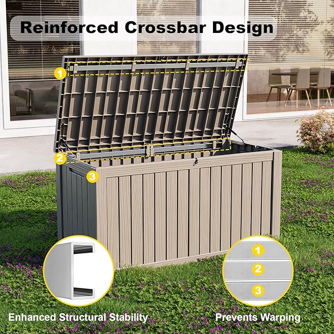 150 Gallon Deck Box Large Outdoor Storage for Patio Furniture,Outdoor Cushions,Garden Tools and Pool Supplies,Waterproof,Resin,Lockable(Grey)