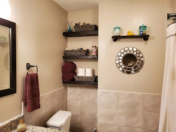 joelsantiques 24 Inch Wooden Floating Shelves for Wall - 24x6x2 in - Made of Natural Wood - Short Heavy Duty Rustic Wall Shelves for Bedroom - Perfect for Bathroom, Kitchen - Mocha