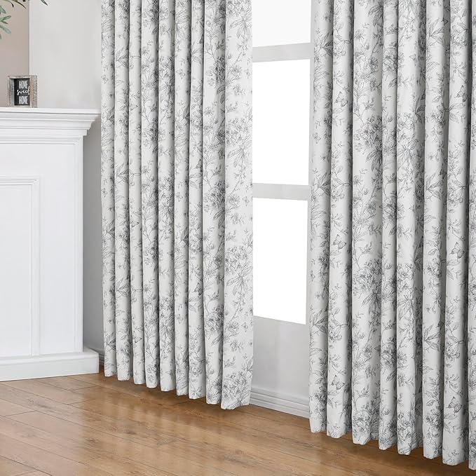Pinch Pleated Vintage Floral Curtains - Room Darkening Drapes for Bedroom Living Room.2 Panels,84 Inches Wide 102 Inches Long