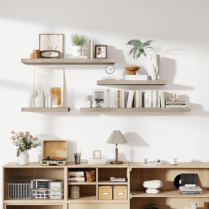 24 Inch Floating Shelves, 11.6 Inch Deep Floating Shelves for Wall, Floating Shelf with Invisible Brackets, Deep Shelves for Bathroom, Bedroom, Living Room, 2 Pack, Vintage Gray Oak