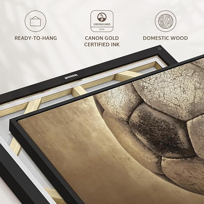 Elephant Stock Worn Soccer Ball Wall Art - Horizontal Framed Canvas - 1-Piece Living Room Wall Decor - Photography sports Canvas Print - Brown and Gray Decor for Wall - 31" X 21"