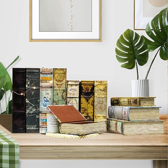 Decorative Book Box Set of 3, Fake Book Trinket Keepsake Storage Boxes with Ancient World Map Pattern, Graduation Gift
