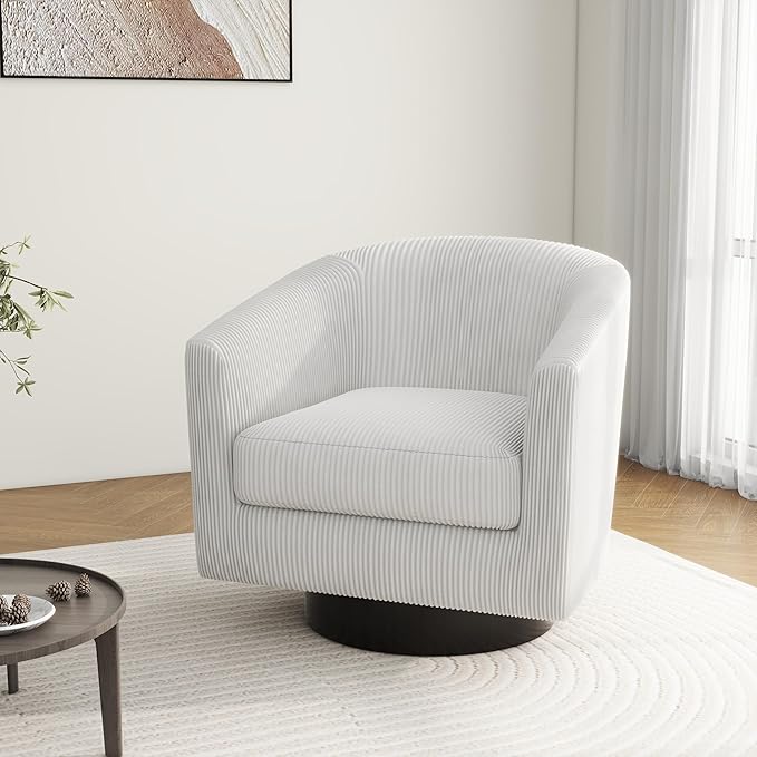 Swivel Barrel Accent Chair, Modern Round Corduroy Fabric Arm Chair for Living Room, Bedroom, Comfy Club Reading Chairs for Adults (Corduroy Beige, Set of 1)