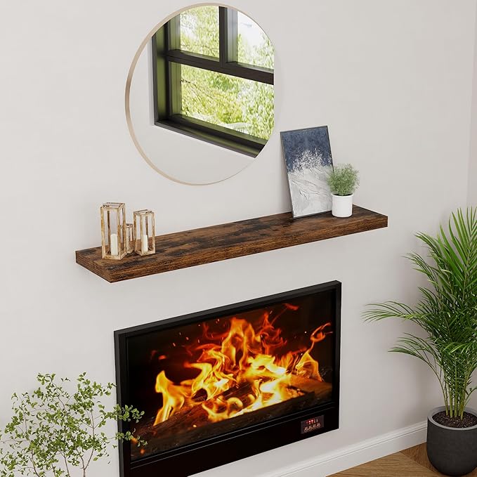 Floating Shelves 48 Inch Long, 48"W x 9"D Wall Shelf Invisible Bracket, 9 Inch Deep Floating Shelf for Wall, Rustic Wooden Shelves for Living Room, Kitchem, Bedroom, Rustic Brown Color, Set of 1