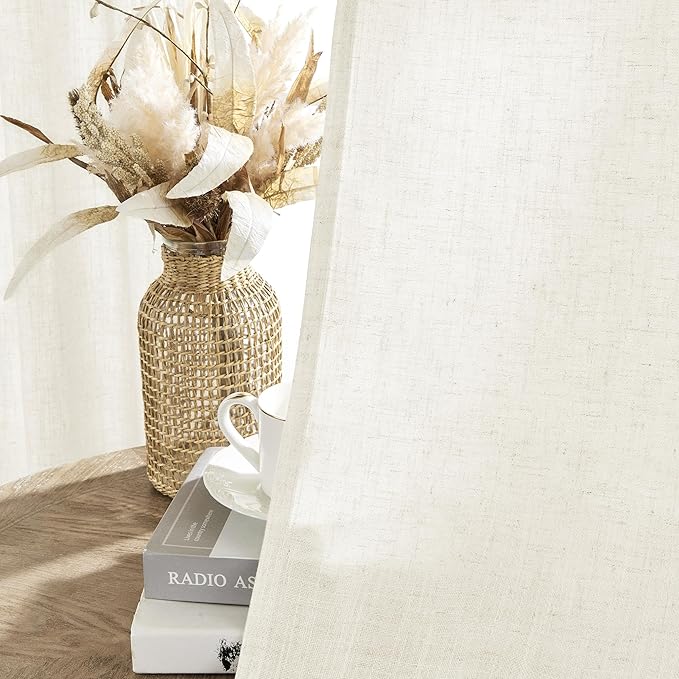 Joydeco Linen Curtains 2 Panel Set, Ivory on Linen Curtains 96 Inch Long, Light Filtering Drapes for Living Room, 70 Inches Wide Drapes with Rod Pocket Back Tab (96" L x 70" W, Ivory on Linen)