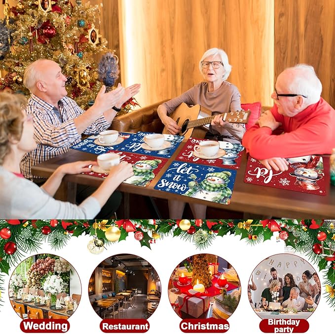 Winter Placemats Set of 6 Let It Snow Plastic Table Place Mats Snowman Dining Mats Washable Seasonal Christmas Holiday Table Decoration for Kitchen Christmas Party Dining