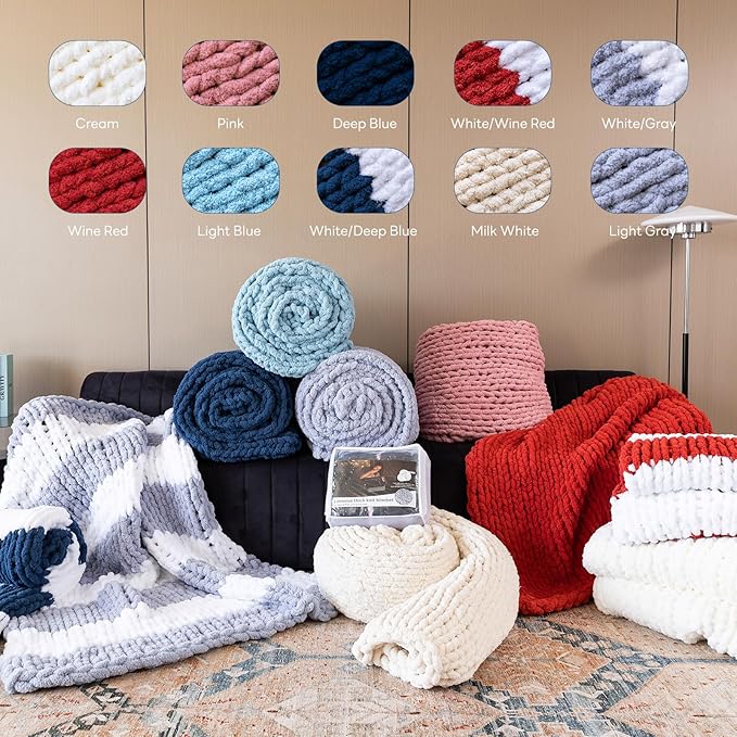 Chunky Knit Blanket - Luxury Soft Cozy 50 * 60 Throw Blanket,100% Woven Blanket Rope Knot Throw Blanket for Couch, Sofa, Home Decor, Gift - Machine Washable（Light Blue）
