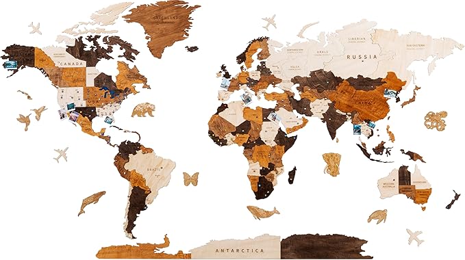 HYPERI Multilayered 3D Wooden World Map Wall Decor, Wood Art Wall Decor, Mapa Mundi Para Pared, World Maps and Push Pins, Valentine's Day Gifts For Dad, Mom, Boss, Husband, Wife (Large)