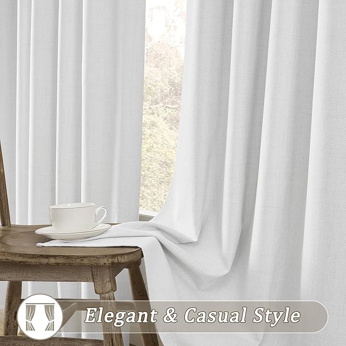 RAIN CITY Snow White Large Curtains 70 x 90 inch Long for Living Room Sliding Door 2 Panel Sets Back Tab Room Divider Pleated Linen Track Drapes for Bedroom Dining Room Farm House Cottage