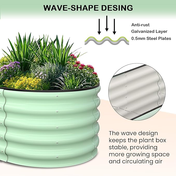 2 Pcs 6x3x1.5ft Oval Raised Garden Bed, Galvanized Raised Beds,Open-Ended Base Metal Raised Planter Beds,Garden Bed Outdoor,Planter Raised Boxes for Vegetables, Flowers,Tool-Free Asse,Green