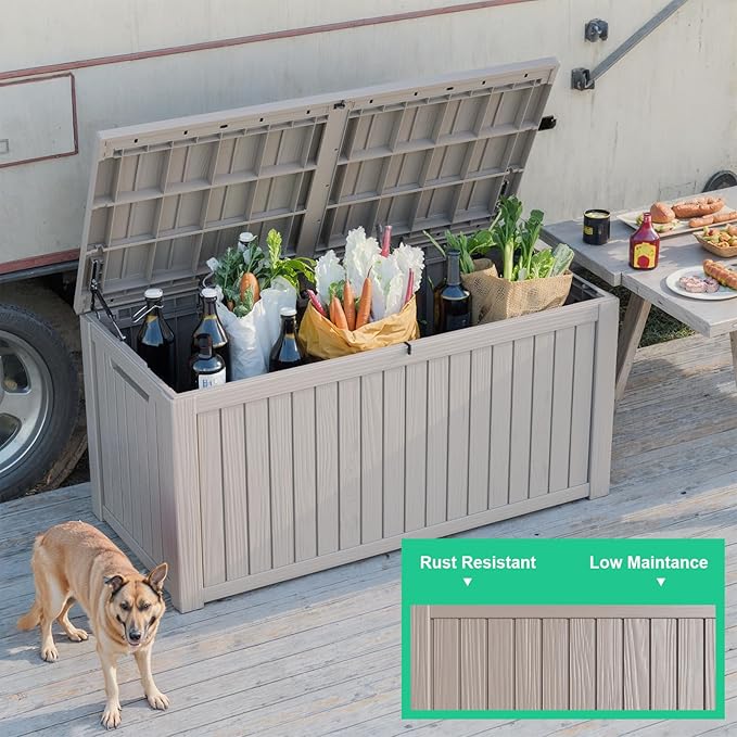 180 Gallon Deck Box Large Outdoor Storage for Patio Furniture,Outdoor Cushions,Garden Tools and Pool Supplies,Waterproof,Resin,Lockable(Grey)