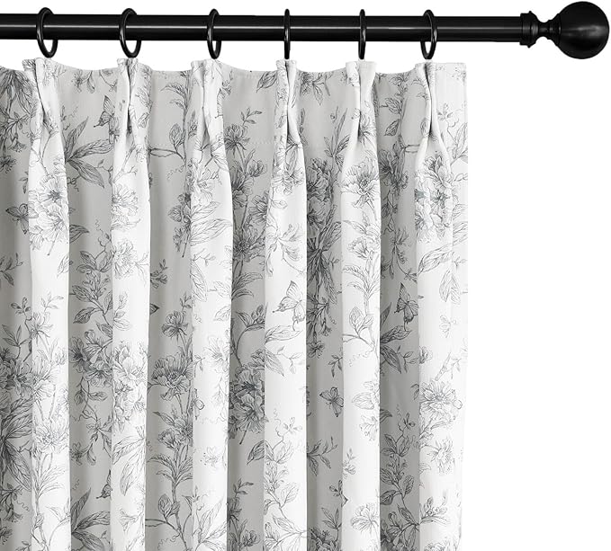 Pinch Pleated Vintage Floral Curtains - Room Darkening Drapes for Bedroom Living Room.2 Panels,52 Inches Wide 96 Inches Long