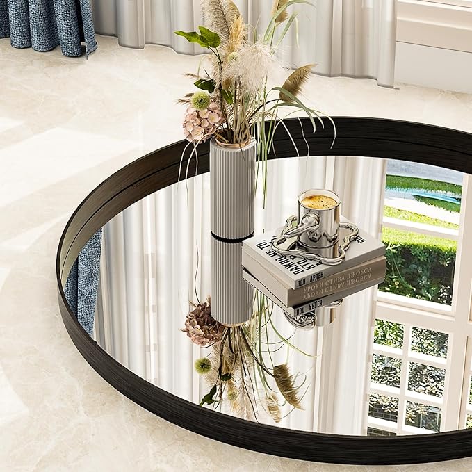 24 Inch Round Bathroom Mirror - Wall Mounted Circle Mirror with Metal Frame, Modern Mirror Suitable for Bathroom, Vanity, Entryway, Living Room, Wall Decor,Black