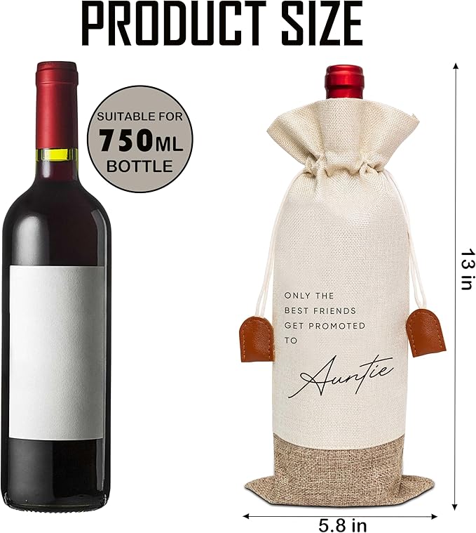 Pairs Well With Becoming Auntie Wine Bag, Wine Champagne Bottle Gift Bag, Cotton Linen Wine Gift Bag With Drawstring, Gift for Pregnancy Announcement, New Aunt Uncle for Baby Announcement-2