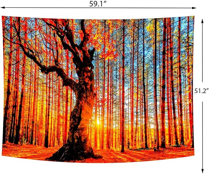Delur Sunset Forest Tapestry Tree of Life Tropical Rainforest Landscape Tapestry Wall Hanging Scenic Nature Woodland Natural Sunrise Headboard for Bedroom Living Room Home Decor (51.2" x 59.1")