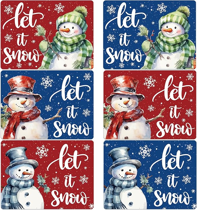 Winter Placemats Set of 6 Let It Snow Plastic Table Place Mats Snowman Dining Mats Washable Seasonal Christmas Holiday Table Decoration for Kitchen Christmas Party Dining