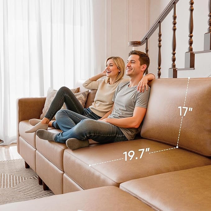 118.5" Faux Leather Modular Sectional Sofa, 7 Seater U Shaped Couch with Storage Seat with Reversible Chaise Deep Seat for Living Room Brown