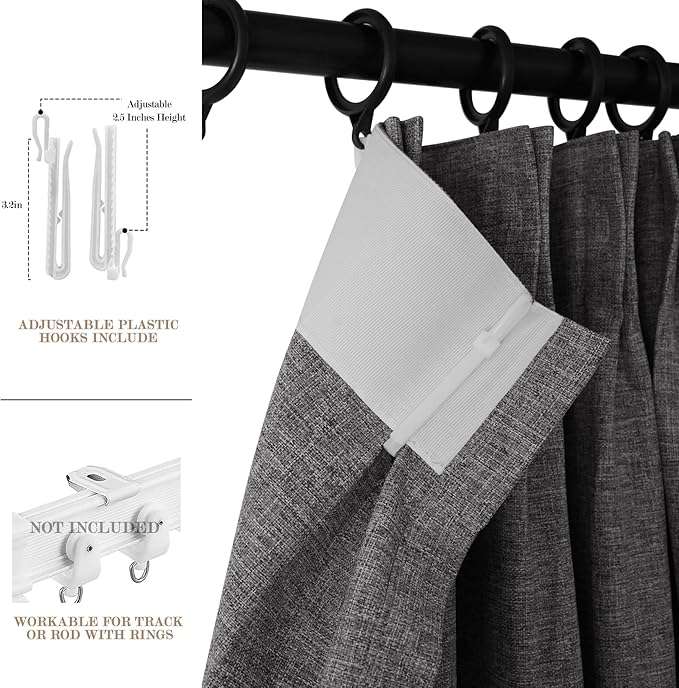 120" Wx108 L Linen Room Divider Drapes for Doorway/Glass Window/Sliding Door/Patio, Extra Wide Pinch Pleated Full Blackout Curtains for Girls Boys Teen Kids Room, 1 Panel, Natural Grey