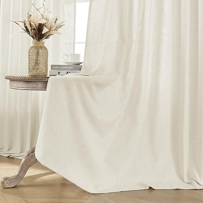 Joydeco Linen Curtains 2 Panel Set, Ivory on Linen Curtains 96 Inch Long, Light Filtering Drapes for Living Room, 70 Inches Wide Drapes with Rod Pocket Back Tab (96" L x 70" W, Ivory on Linen)