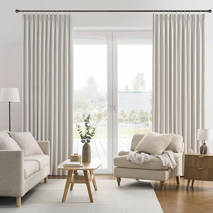 140 Inch Long Blackout Curtains Panels Set,Linen Textured Custom Extra Long Luxury Noise Reducing Curtains for Large Window Pocket Back Tab Pleat Heading Tape with Hooks 50W x 140L,Natural Birch/Ivory