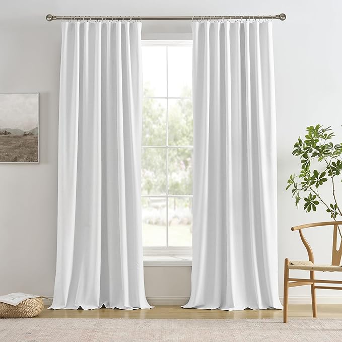 RAIN CITY Snow White Black Out Curtains 102 Inches Long Room Darkening Privacy Patio Door Track Curtains for Living Room Blackout Drapes Back Tab 2 Panels 50 x 102