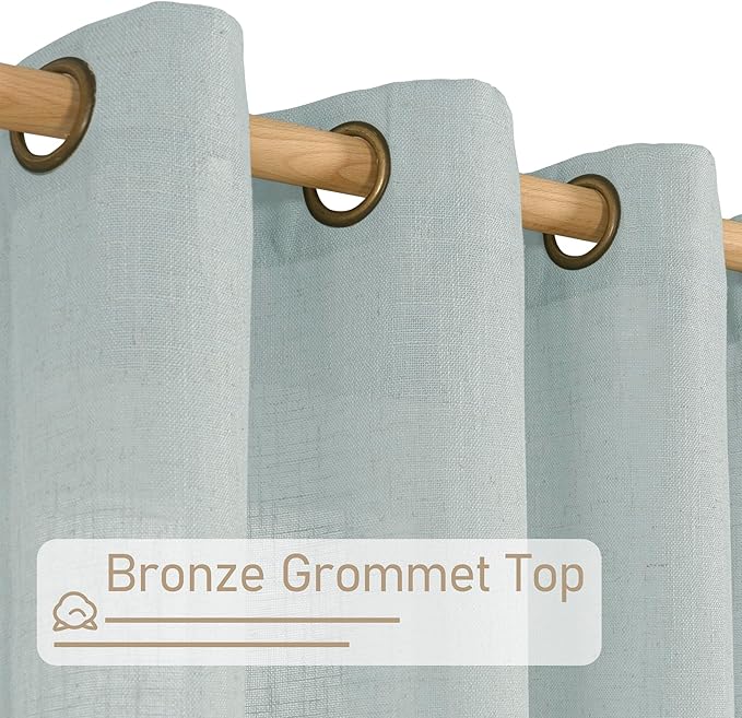 LAMIT Sheer Linen Curtains 63 inches Long for Bedroom, Bronze Grommet Linen Drapes Light Filtering Semi Sheer Curtains for Small Window/Farmhouse, 2 Panels (52 x 63 Inch, Greyish Blue)