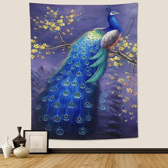 yowecso Peacock Tapestry - Purple Peacock Wall Hanging for Bedroom, Living Room & Dorm - Aesthetic Wall Decor - 60"x90"