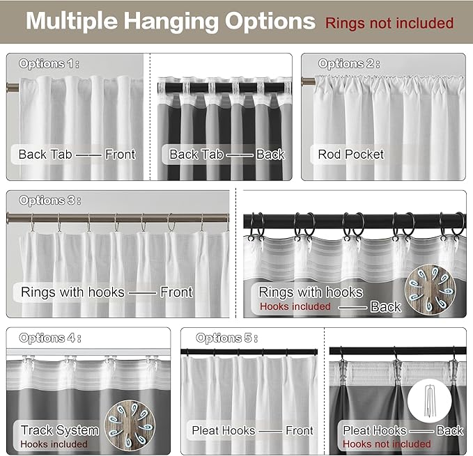 RAIN CITY Snow White Large Curtains 70 x 96 inch for Living Room Sliding Door 2 Panel Sets Back Tab Room Divider Pleated Linen Track Drapes for Bedroom Dining Room Farm House Cottage 8 Feet Long