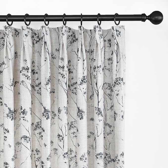Pinch Pleated Floral Linen Curtains 2 Panels Elegant Light Filtering Privacy Drape,40 Inch Wide by 92 Inch Long Curtains Suitable for Living Rooms and Bedrooms