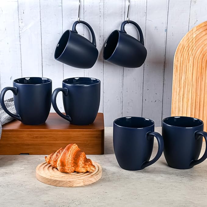 16oz Coffee Mugs Set of 6, Large Ceramic Modern Coffee Mugs With Handle For Tea,Latte,Cappuccino,Cocoa. Dishwasher.Microwave Safe (Matte Blue)