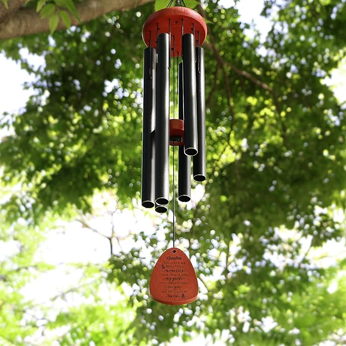 Memgift Memorial Wind Chime for Loss of Grandma - Solid Beech Wood Sympathy Gift - Outdoor Bereavement Wind Chime for Garden, Patio - in Remembrance of Grandmother 32 Inch