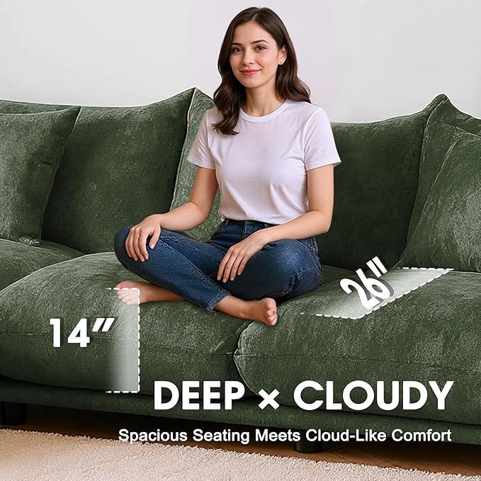 Modern Minimalist Chenille Modular Sectional Sofa, Oversized 8-Seater Sleeper Sofa with Movable Ottoman, Thick Cushions, Upholstered Couch for Living Room, Bedroom, Office, Apartment(Green,8-Seater)