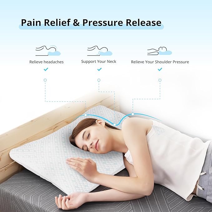 Shredded Memory Foam Pillows for Hot Sleepers, Cooling Adjustable Bed Pillows for Side, Back or Stomach Sleepers, Neck Pillows for Sleeping, Queen Pillow with Removable Cover (2 Pack, Cooling)