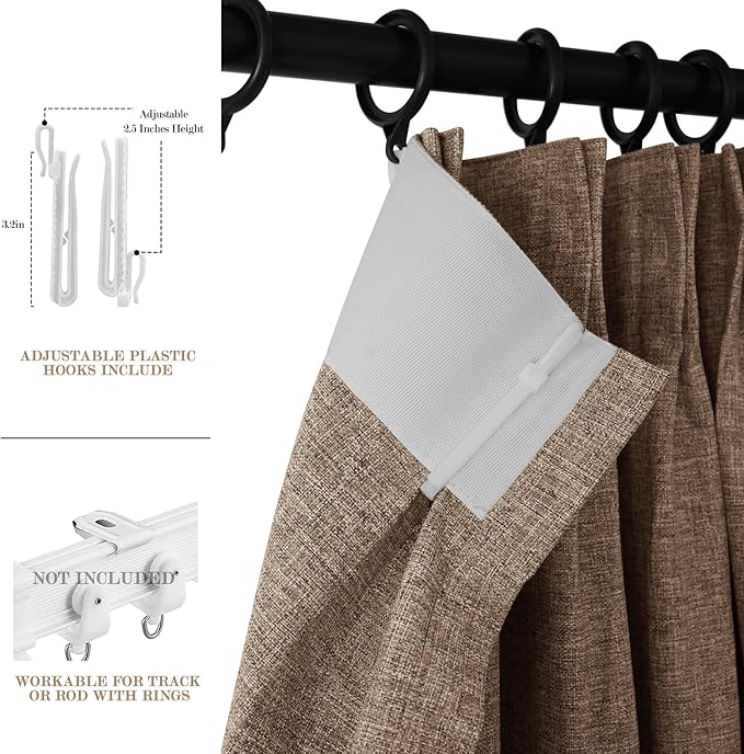 100% Blackout Linen Textured Drapes for Bedroom Pinch Pleated Curtains for Track System Portable Drapery for Sliding Glass Door/Storage/Space Room Divider, 70" Wx96 L, 1 PC, Taupe