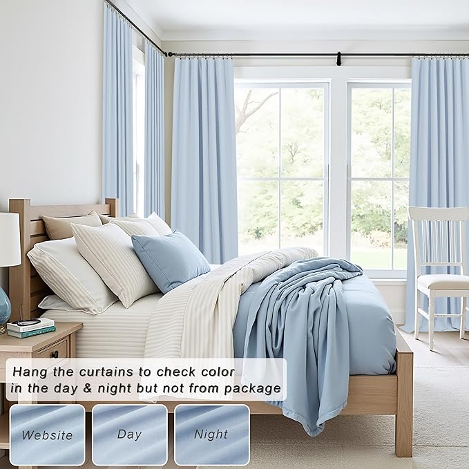 DANCURTON 108 Inch Curtains 2 Panel Set Light Blue Linen Floor to Ceiling Darkening Extra Long Living Room Curtains 108 Inches Long Insulated Thermal Drapes for Summer Heat Blocking Patio Sliding Door