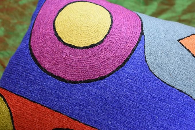 Lumbar Kandinsky Abstract Pillow Cover - Soul VI Modern Throw Pillowcase Modern Chair Cushion Contemporary Pillowsham Farmhouse Couch Cushions Hand Embroidered Wool Size 14x20